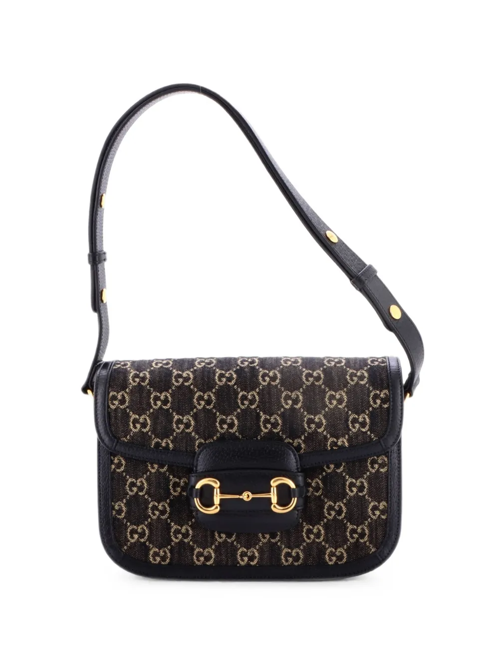 Gucci Pre-Owned Horsebit 1955 GG Denim Small shoulder bag - Nero