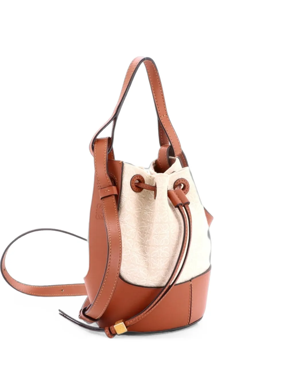 Loewe Pre-Owned Balloon Anagram Canvas and Leather Small bucket bag - Toni neutri