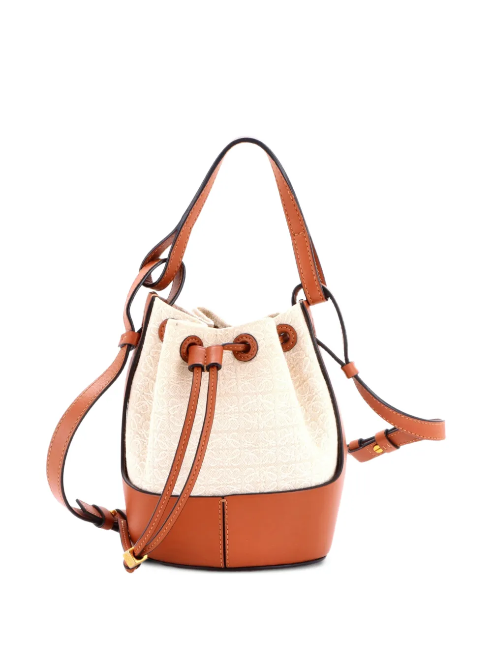 Loewe Pre-Owned Balloon Anagram Canvas and Leather Small bucket bag - Toni neutri