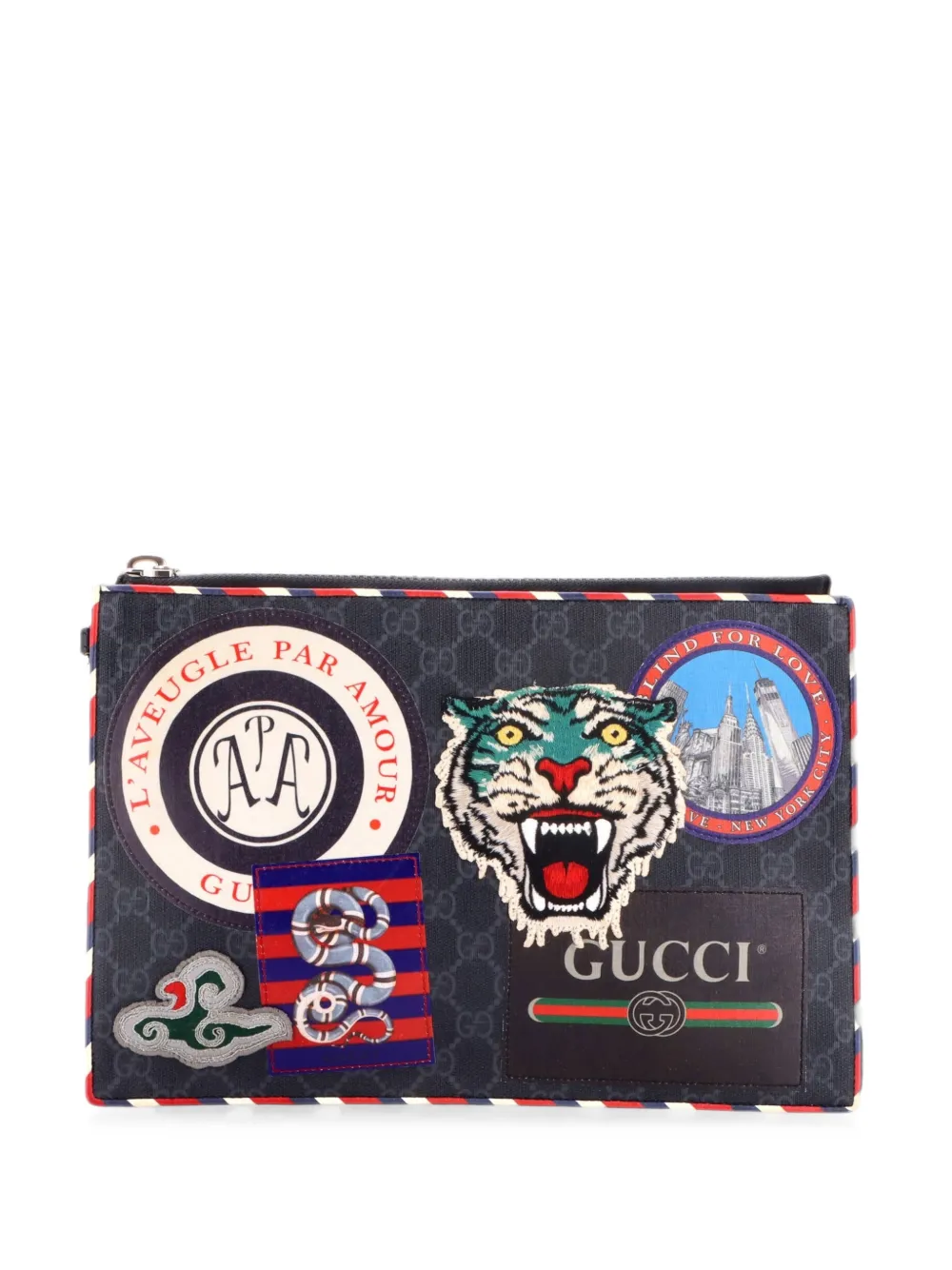 Gucci Pre-Owned Courrier Pouch GG Cannas-Clutch mit Applikation - Schwarz