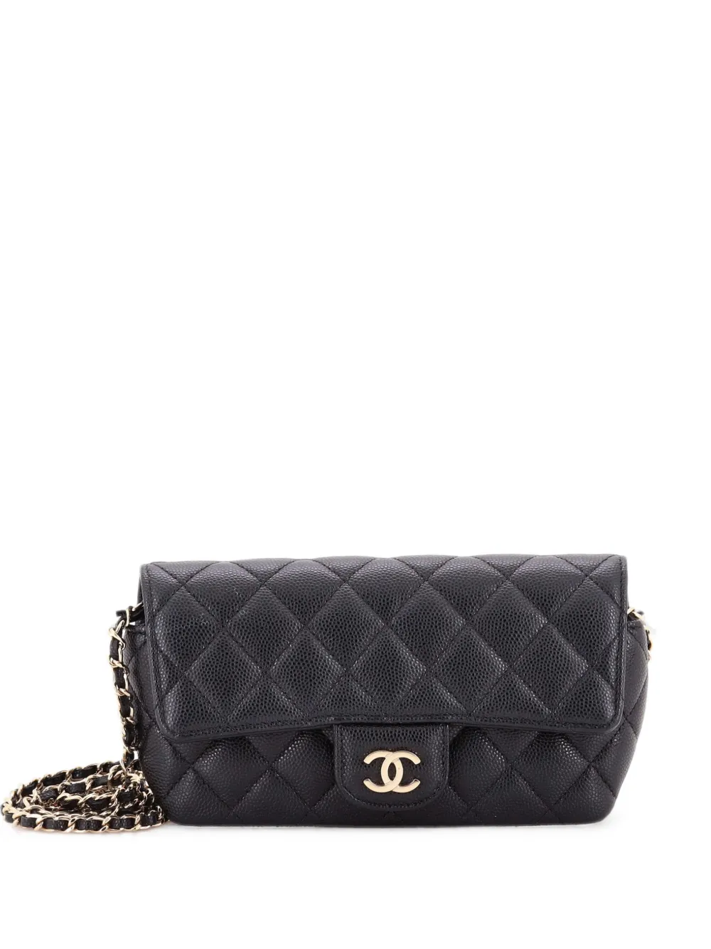 CHANEL Pre-Owned Classic Sunglasses Case with Chain Quilted Caviar clutch bag - Nero