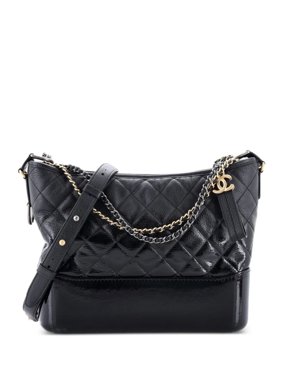 CHANEL Pre-Owned Gabrielle Quilted Goatskin and Patent Medium hobo bag - Nero
