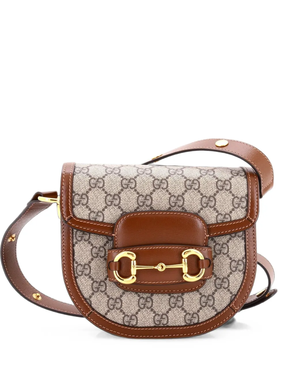 Gucci Pre-Owned Horsebit 1955 Rounded Shoulder Bag GG Coated Canvas and Leather Mini crossbody bag - Brown