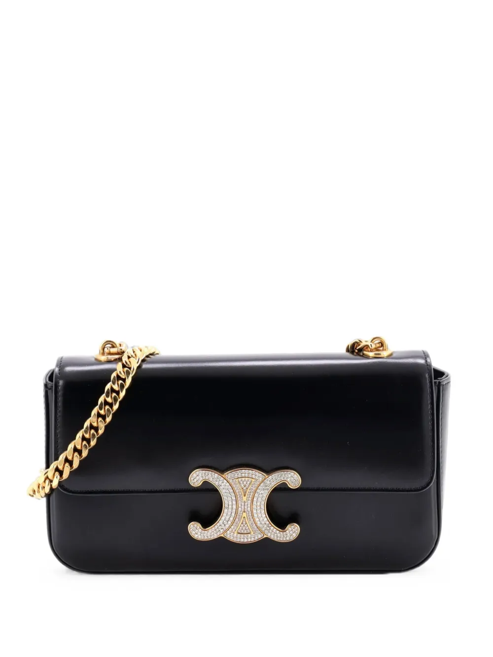 Celine Pre-Owned Triomphe Chain Leather with Crystal Detail Small shoulder bag - Nero