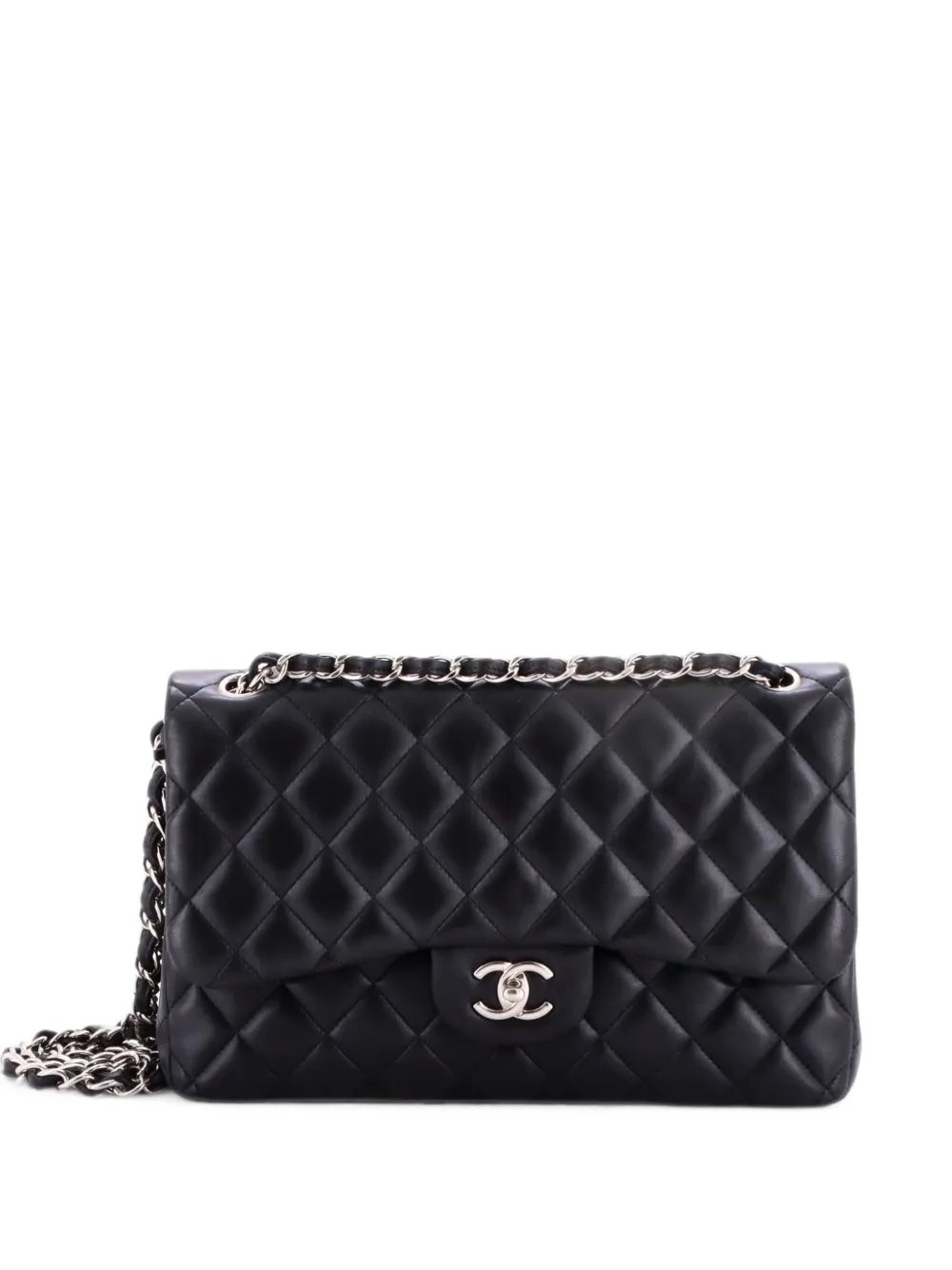 CHANEL Pre-Owned Classic Double Flap Bag Quilted Lambskin Jumbo shoulder bag - Nero