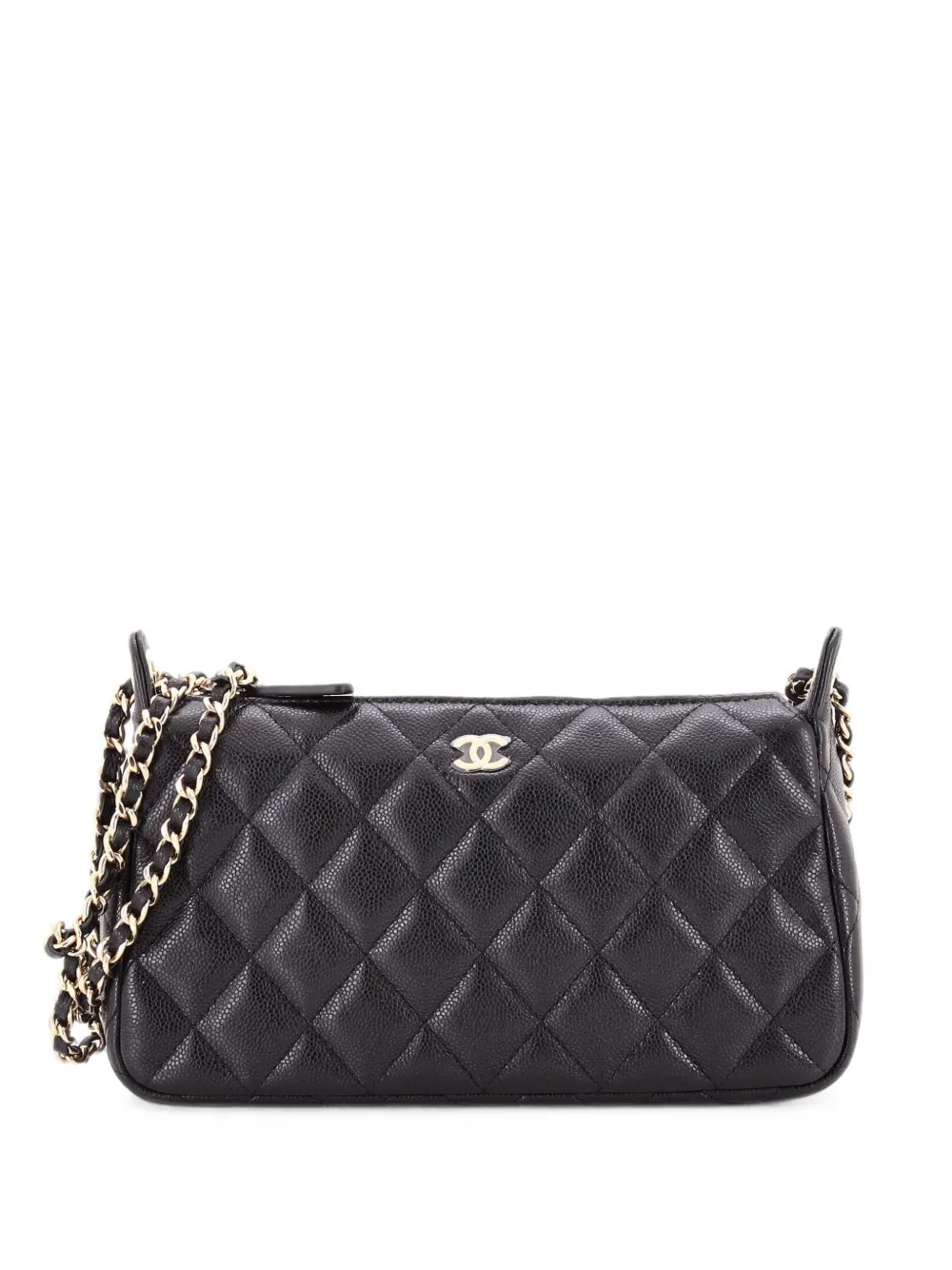 CHANEL Pre-Owned CC Double Chain Zip with Chain Quilted Caviar Small clutch bag - Nero