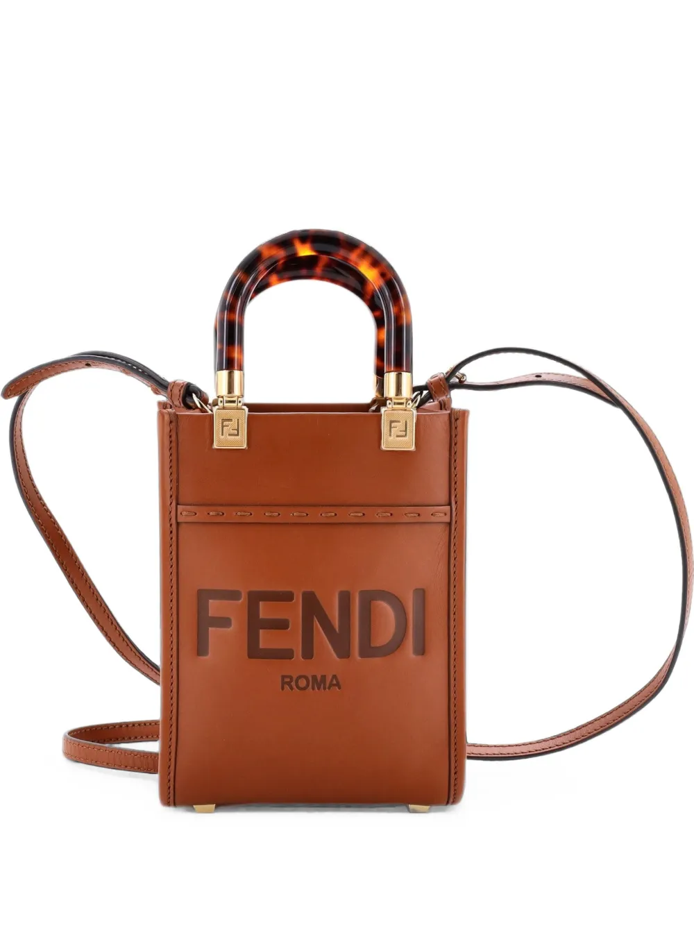 Fendi Pre-Owned Sunshine Shopper Tote Leather Mini crossbody bag - Marrone