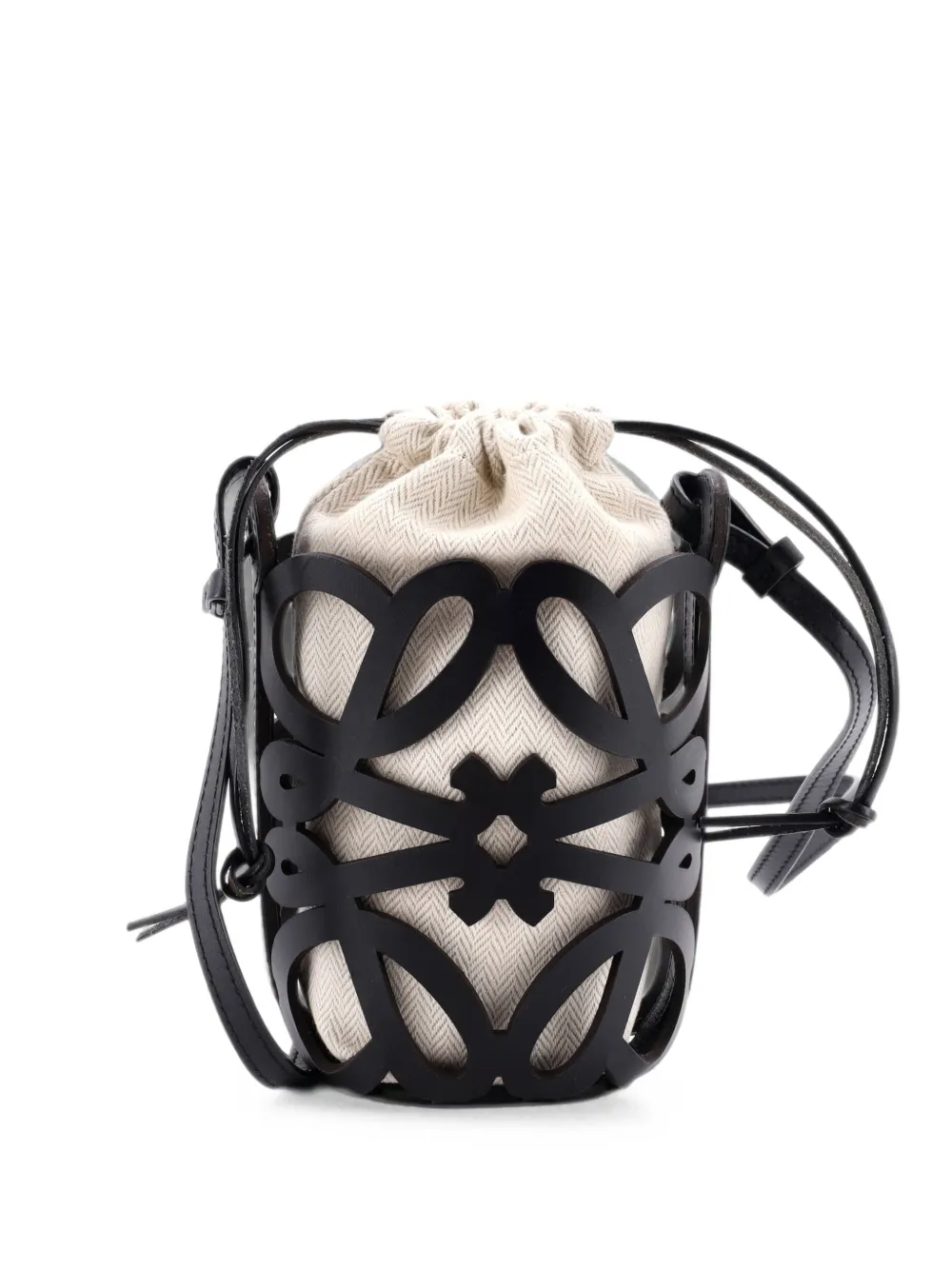 Loewe Pre-Owned Anagram Drawstring Crossbody Bag Leather with Canvas Mini bucket bag - Nero