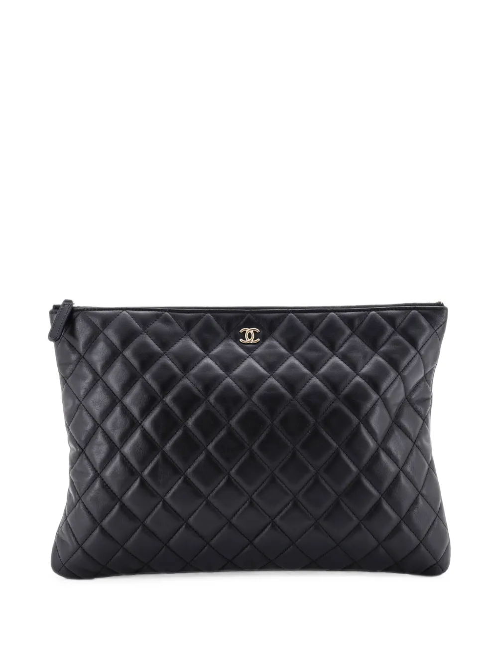 CHANEL Pre-Owned O Case Quilted Lambskin Large clutch bag - Nero