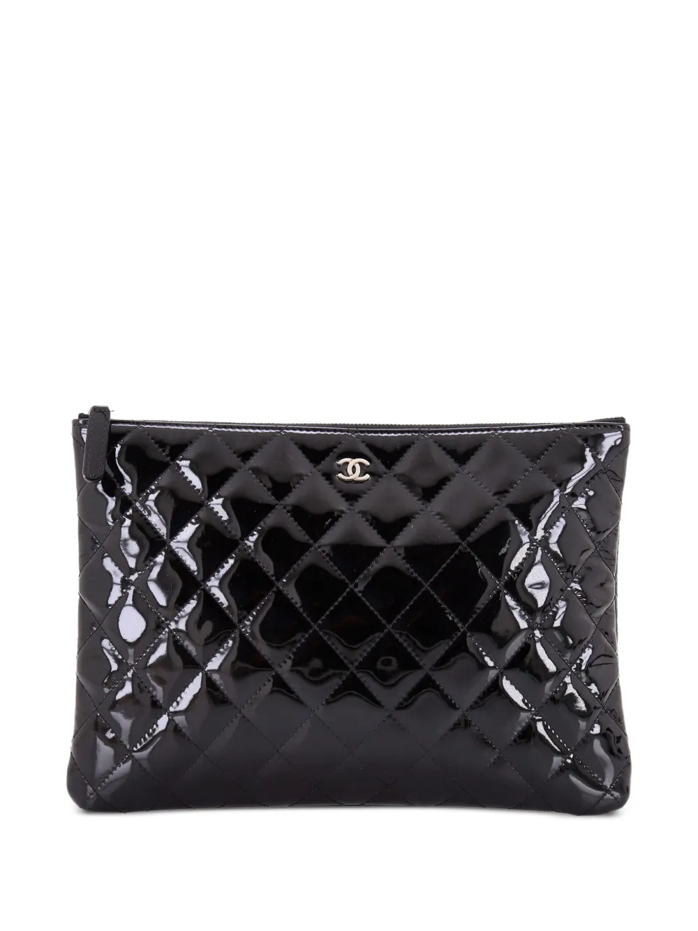 CHANEL Pre-Owned Mittelgroße O Case Clutch aus gestepptem Lackleder - Schwarz