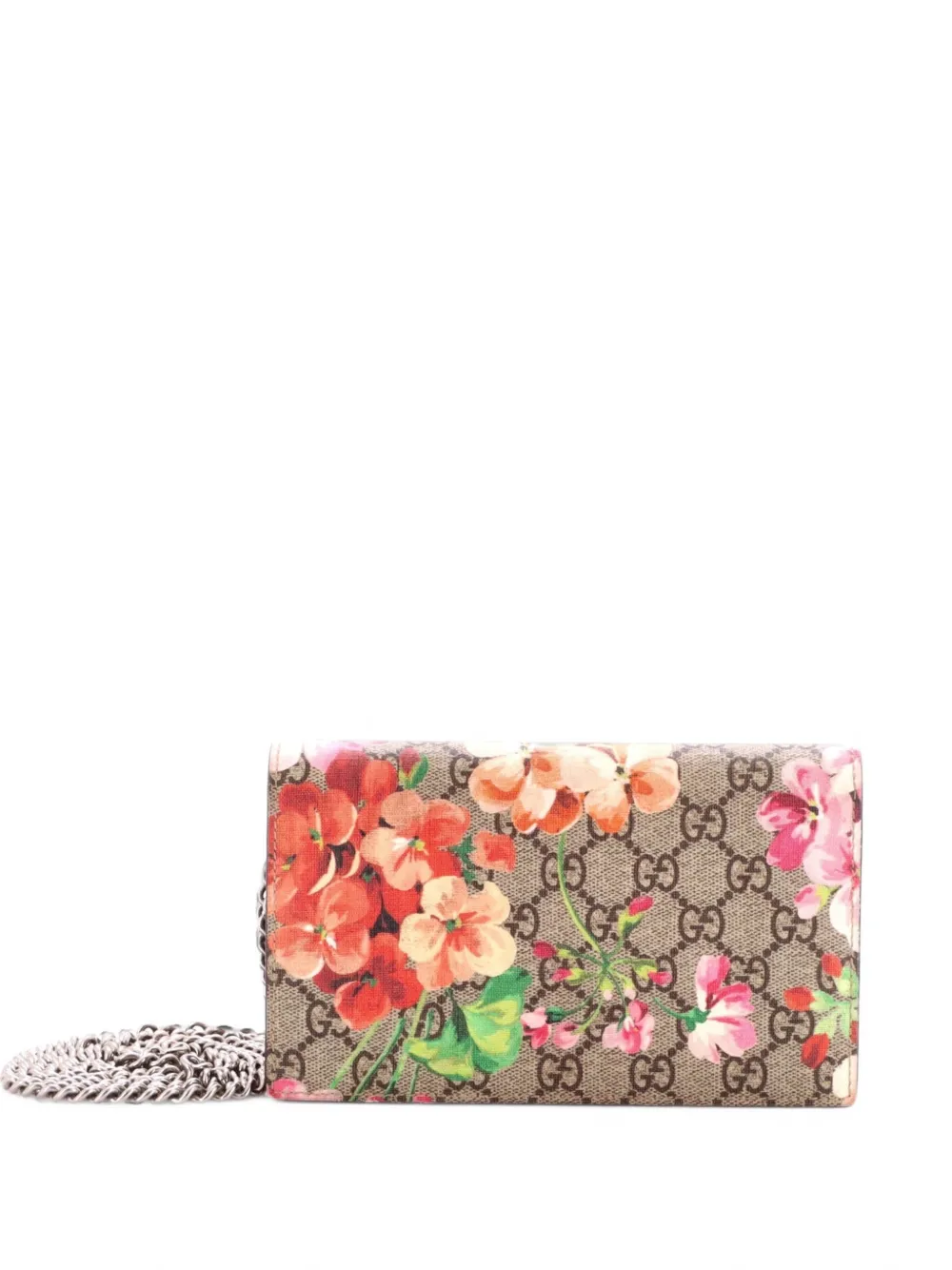 Gucci Pre-Owned Chain Wallet Blooms Print GG Coated Canvas crossbody bag - Marrone