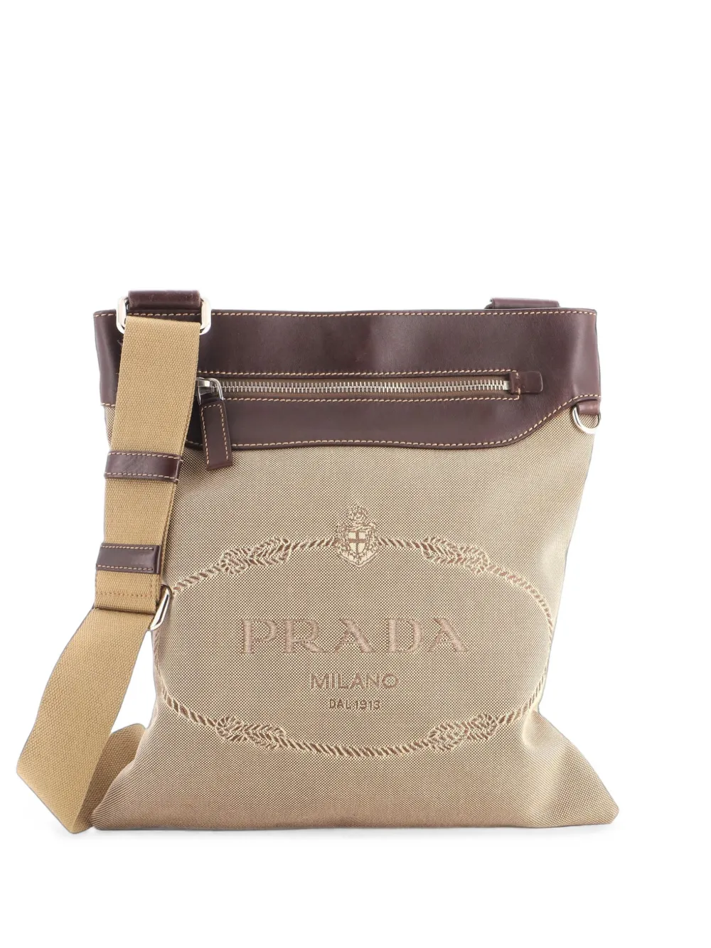 Prada Pre-Owned Logo Messenger Bag Canvas with Leather Medium crossbody bag - Marrone