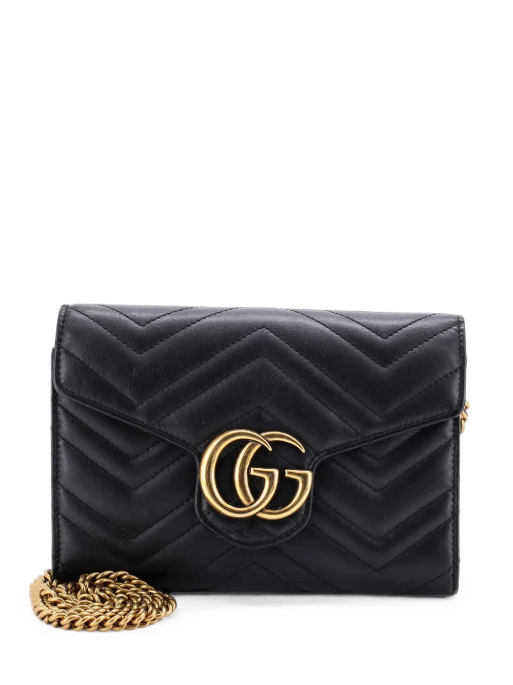 Gucci Pre-Owned Mini GG Marmont Matelasse Umhängetasche mit Kette - Schwarz