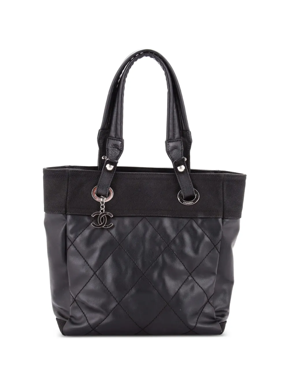 CHANEL Pre-Owned Großer Biarritz Tote Bag aus beschichtetem Canvas mit Steppung - Schwarz