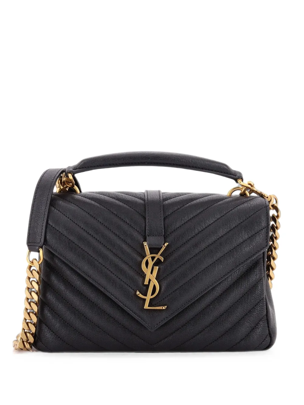 Saint Laurent Pre-Owned Classic Monogram College Bag Matelasse Chevron Leather Medium crossbody bag - Nero