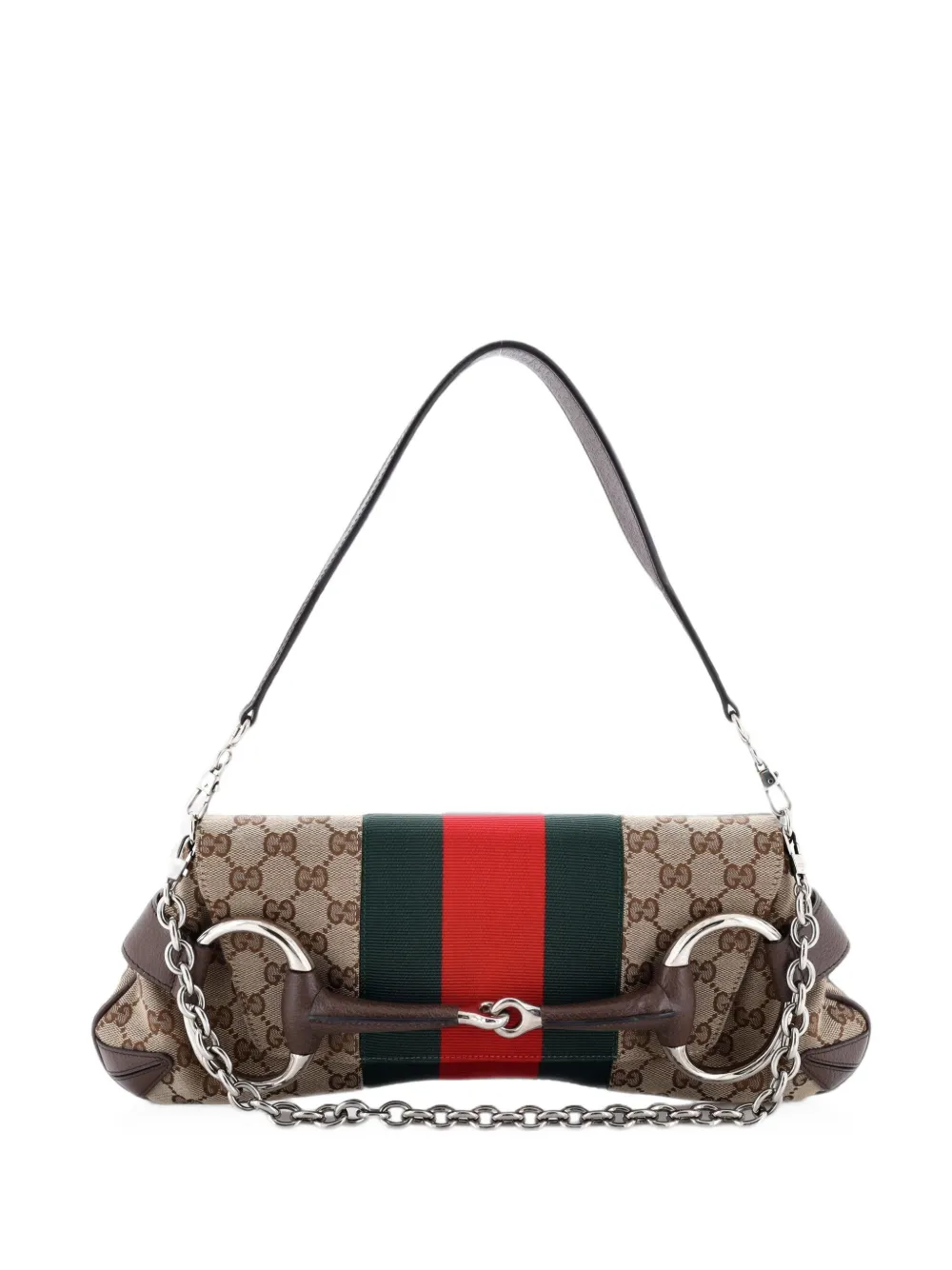 Gucci Pre-Owned Horsebit NM Web Chain Clutch GG Canvas Medium shoulder bag - Marrone
