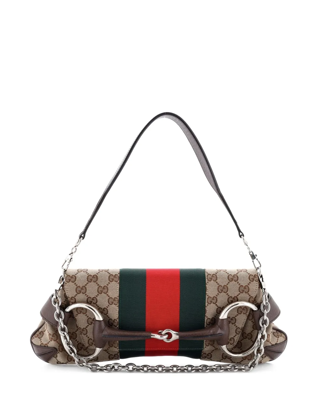 Gucci Pre-Owned Horsebit NM Web Chain Clutch GG Canvas Medium shoulder bag - Marrone