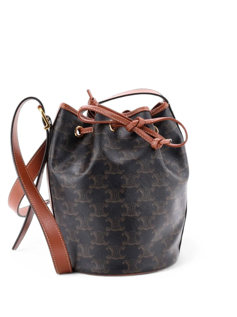 Celine Pre-Owned Drawstring Triomphe Coated Canvas Small bucket bag - Marrone