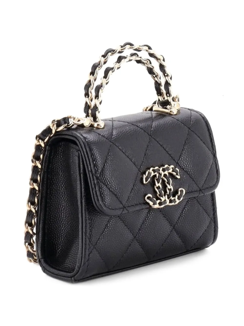 CHANEL Pre-Owned Woven Chain CC Top Handle Flap Clutch with Chain Quilted Caviar Mini crossbody bag - Nero