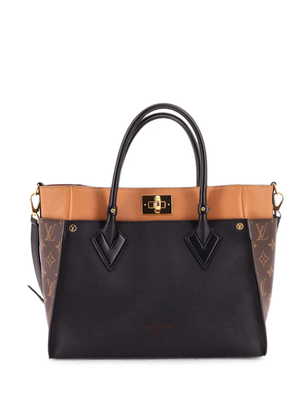 Louis Vuitton Pre-Owned On My Side Leather with Monogram Canvas MM tote bag - Noir
