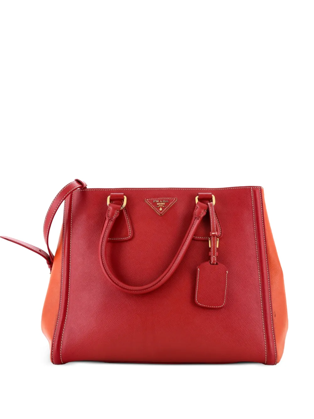 Prada Pre-Owned Borsa tote media in pelle Saffiano Lux bicolore con doppia zip - Arancione