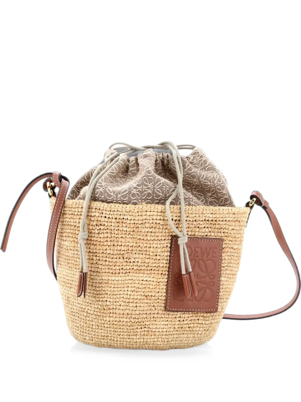 Loewe Pre-Owned Pochette Crossbody Bag Woven Raffia and Leather with Anagram Jacquard bucket bag - Toni neutri