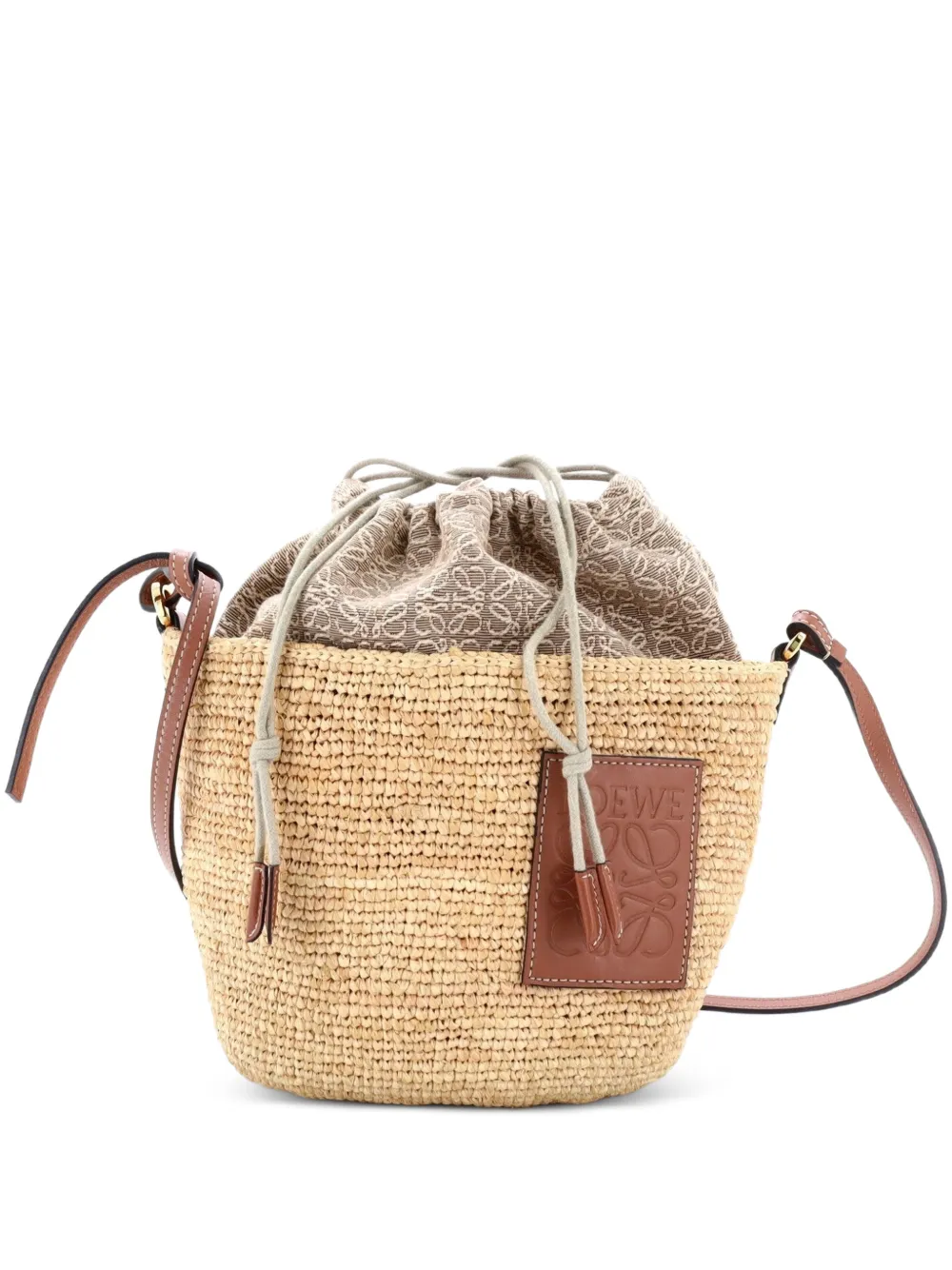 Loewe Pre-Owned Pochette Crossbody Bag Woven Raffia and Leather with Anagram Jacquard bucket bag - Toni neutri