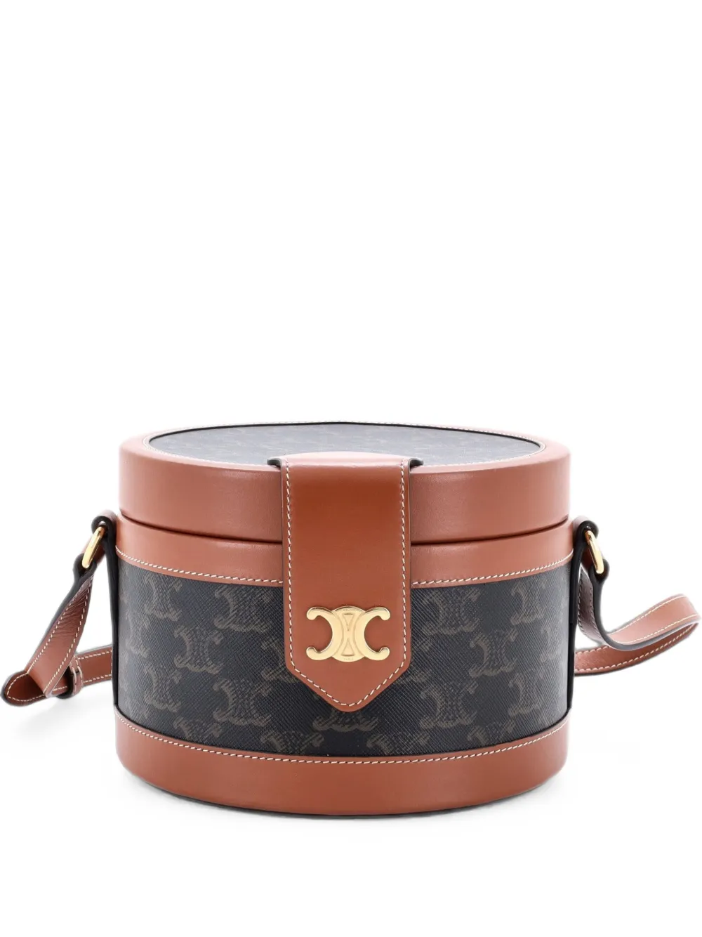 Celine Pre-Owned Tambour Bag Triomphe Coated Canvas Medium crossbody bag - Marrone