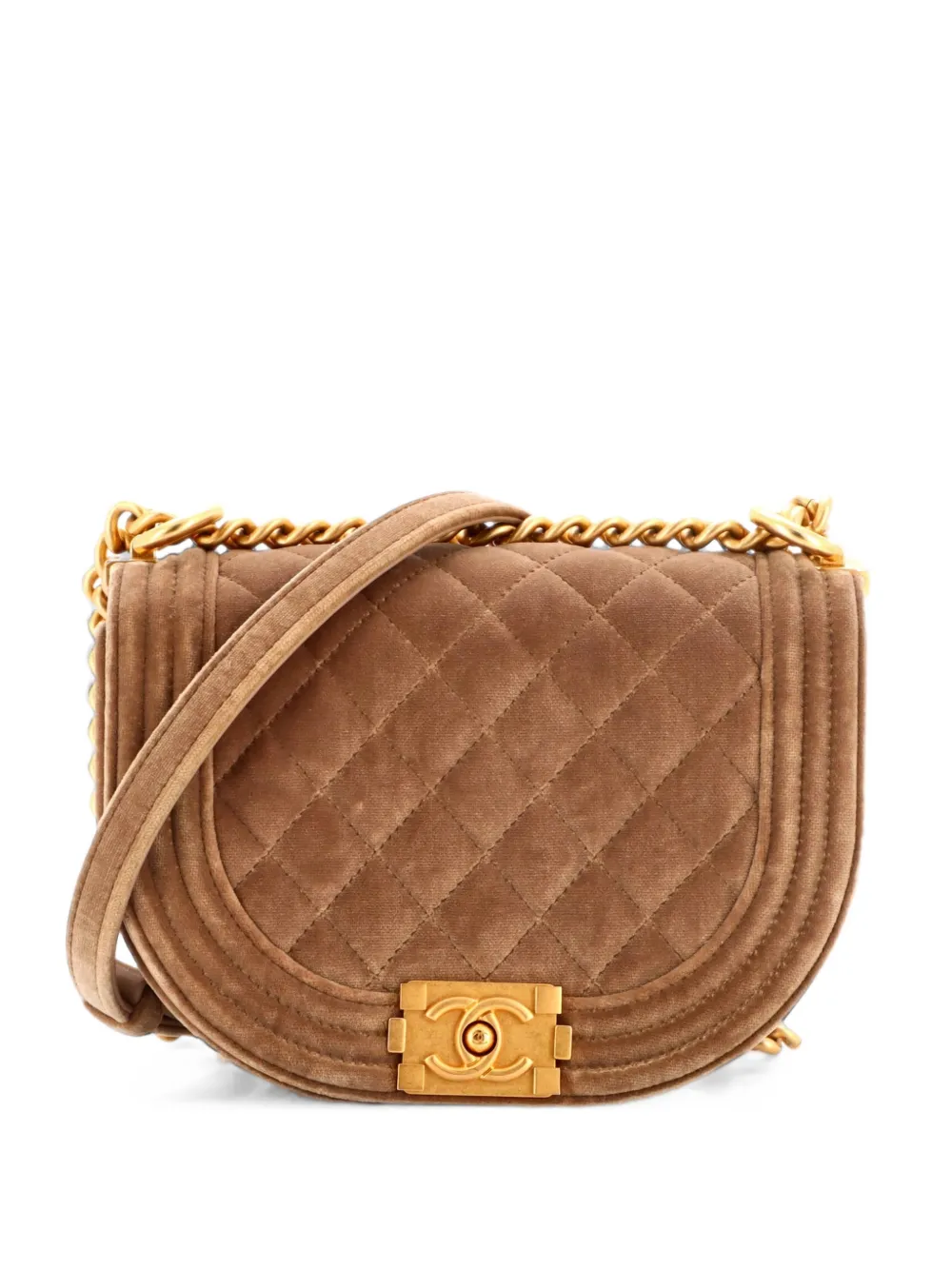 CHANEL Pre-Owned Boy Curved Messenger Bag Quilted Velvet Small crossbody bag - Toni neutri