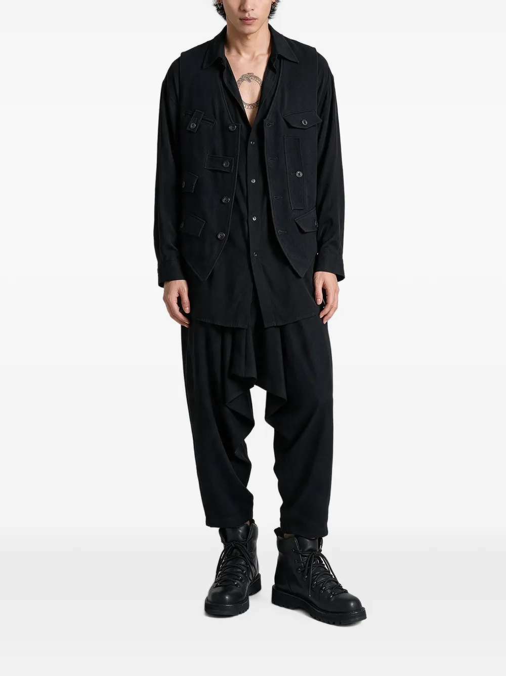 Yohji Yamamoto Button-up overhemd met zakdetail Zwart