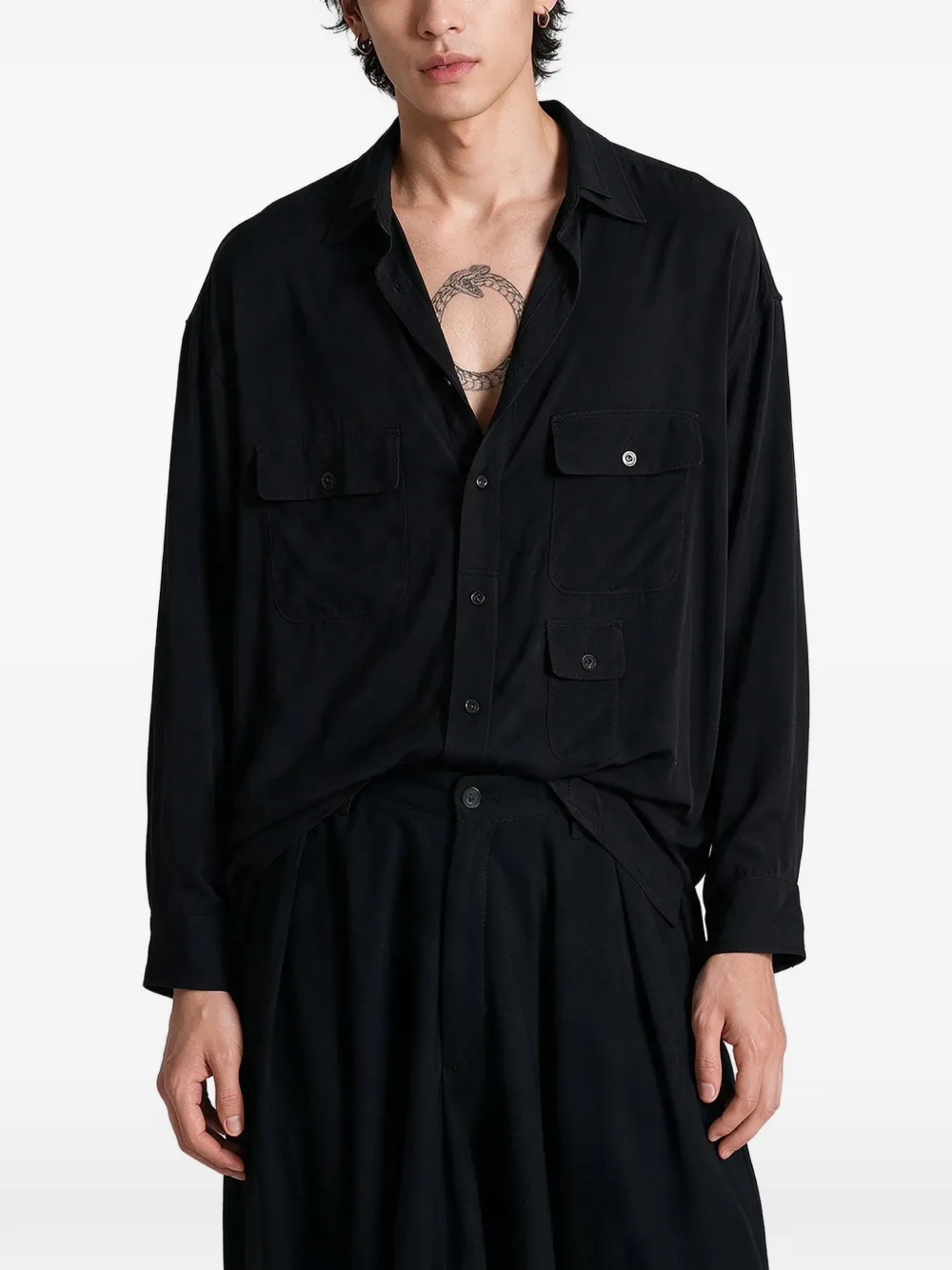 Yohji Yamamoto button-up pocket-detail shirt