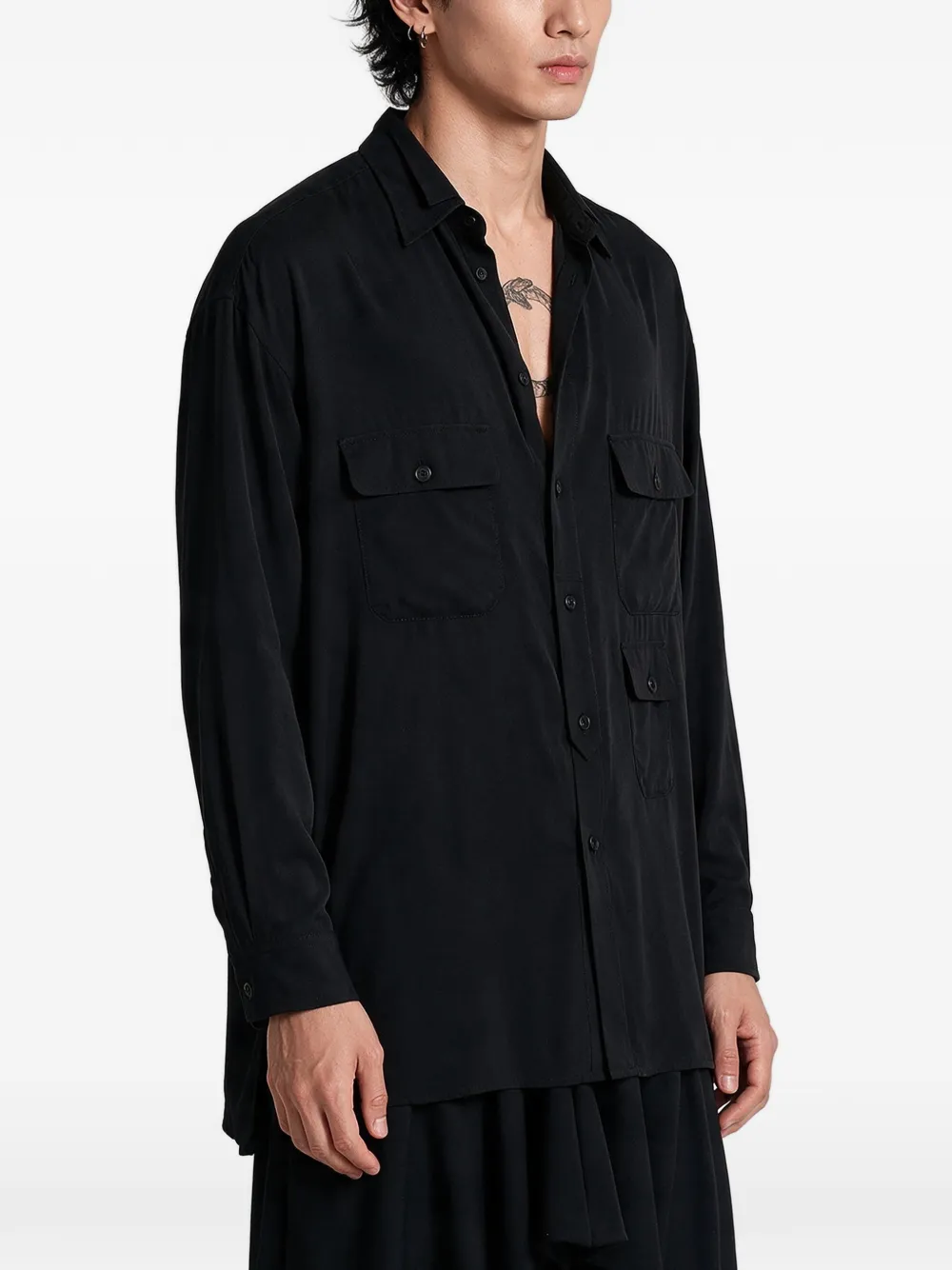 Yohji Yamamoto Button-up overhemd met zakdetail Zwart
