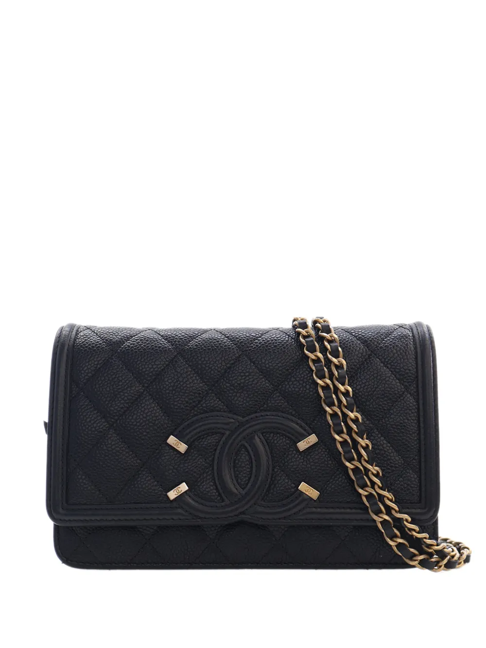 CHANEL Pre-Owned 2019 Caviar CC Filigree Wallet On Chain crossbody bag - Nero