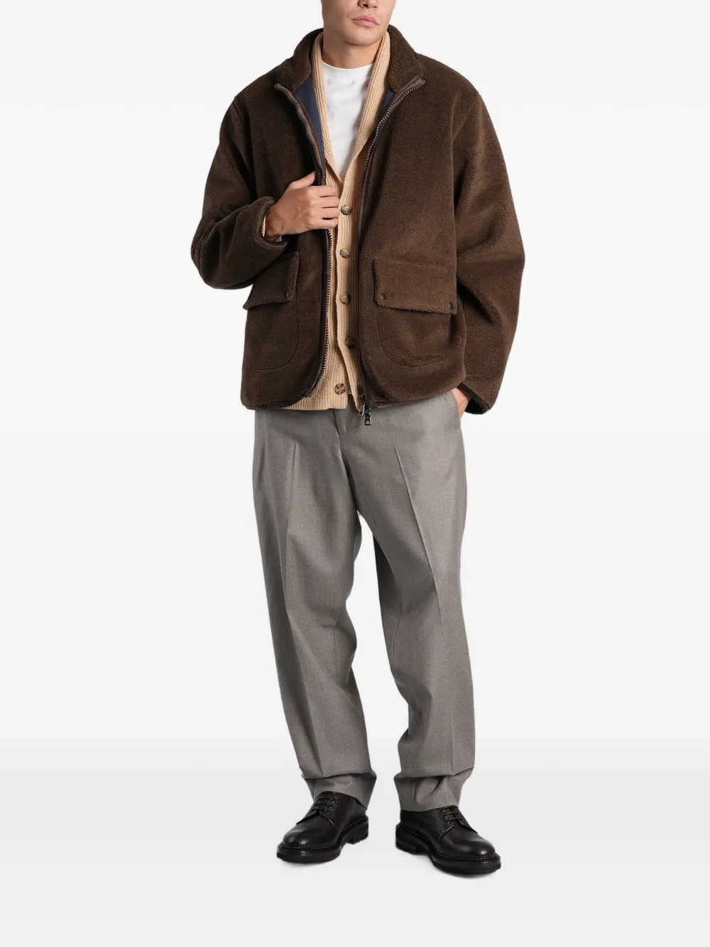 Ballantyne Ribgebreid vest met sjaalkraag Beige