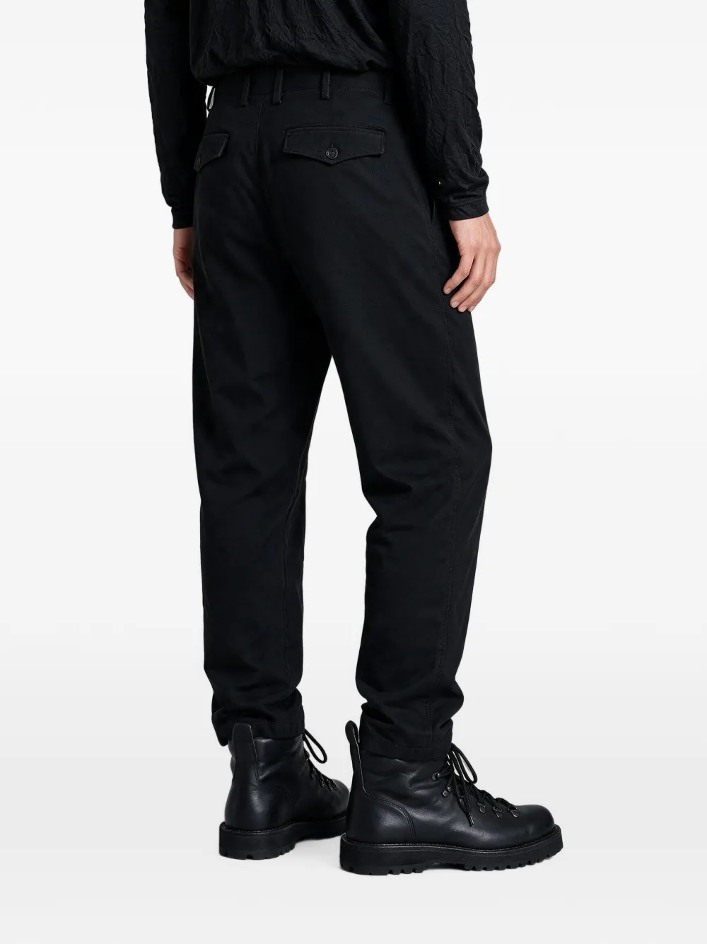 Yohji Yamamoto Cropped wollen broek met geplooide voorkant Zwart