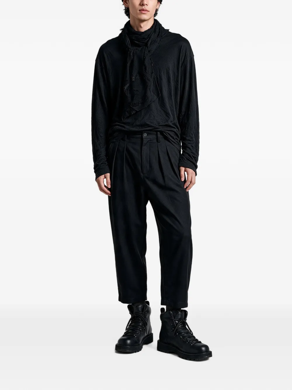 Yohji Yamamoto Gekreukt T-shirt met lange mouwen Zwart