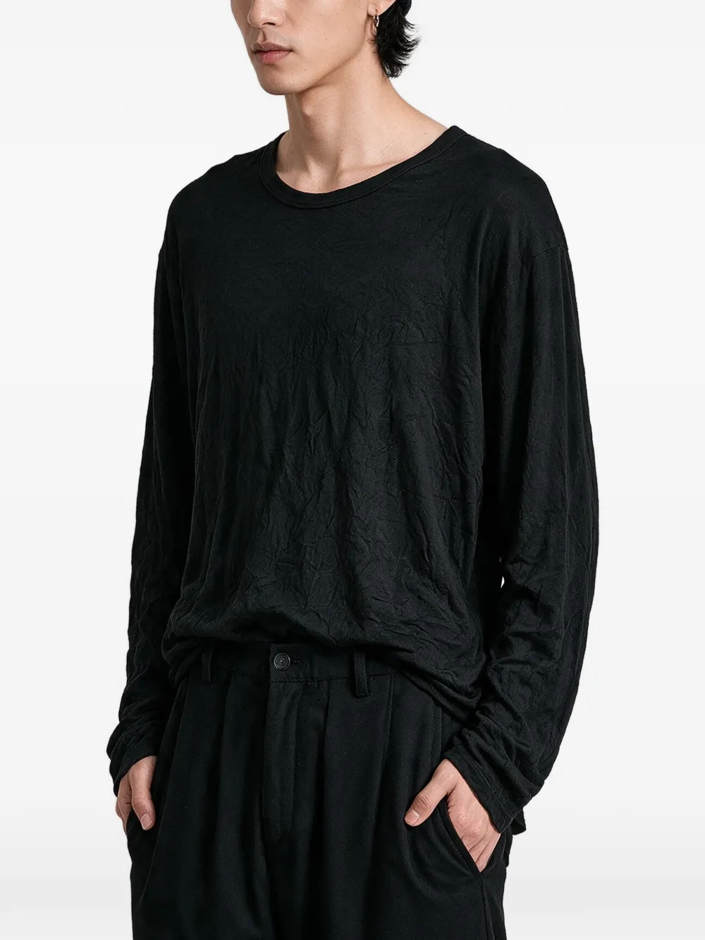 Yohji Yamamoto Gekreukt T-shirt met lange mouwen Zwart