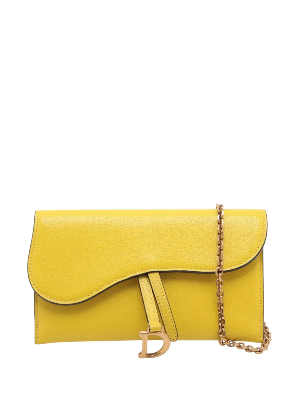 Pre-owned Dior 2010-2026 Calfskin Saddle Wallet On Chain Crossbody Bag In Yellow