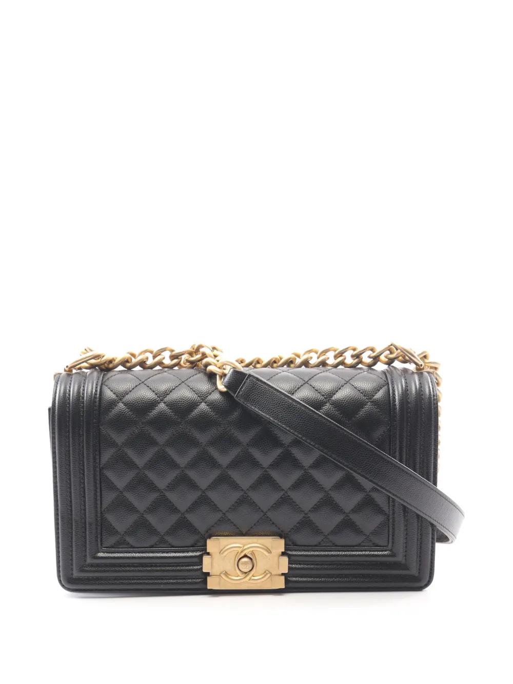 CHANEL Pre-Owned 2019 Old Medium Quilted Caviar Boy Flap crossbody bag - Nero