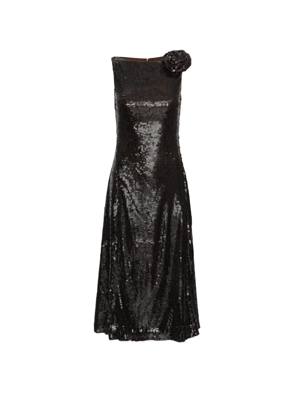 ROTATE BIRGER CHRISTENSEN sequins midi flared dress dark brown