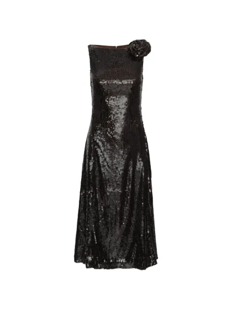 ROTATE BIRGER CHRISTENSEN sequins midi flared dress dark brown