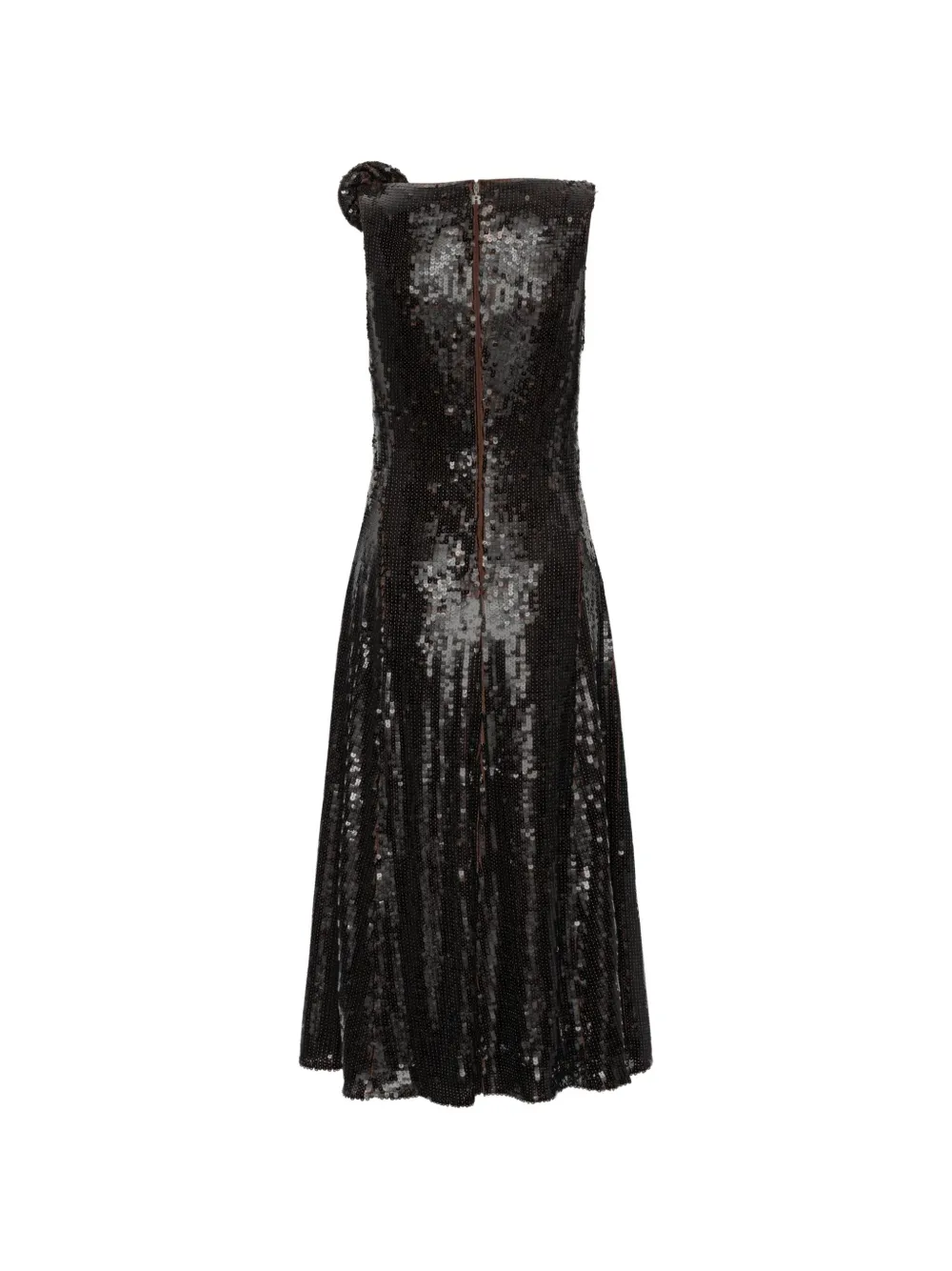 ROTATE BIRGER CHRISTENSEN Flared midi-jurk met pailletten Bruin