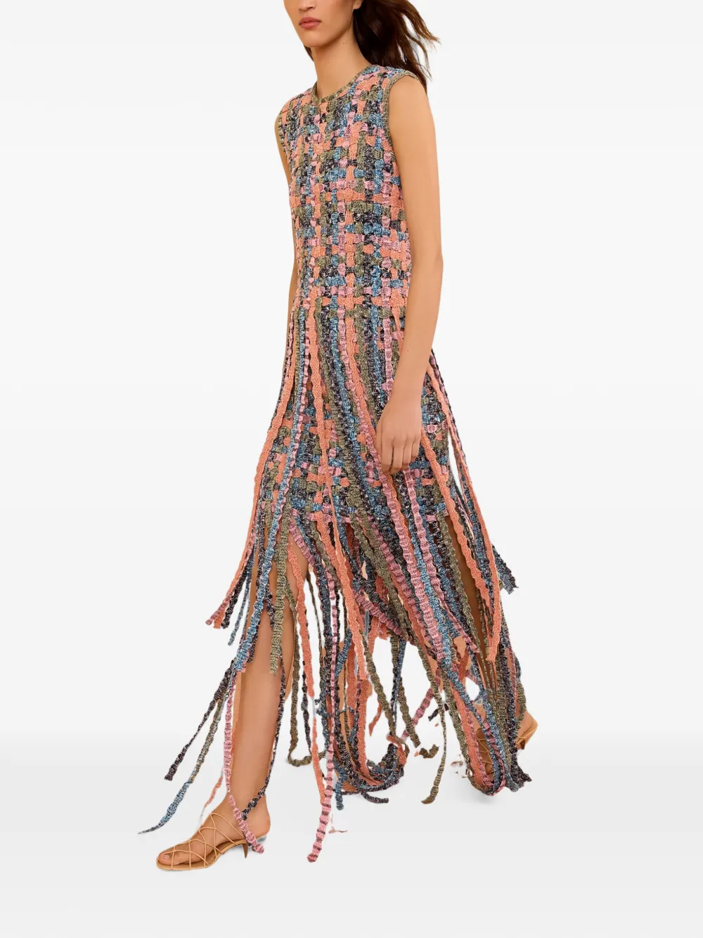 Ulla Johnson Alexis gebreide maxi-jurk met franjeafwerking Roze