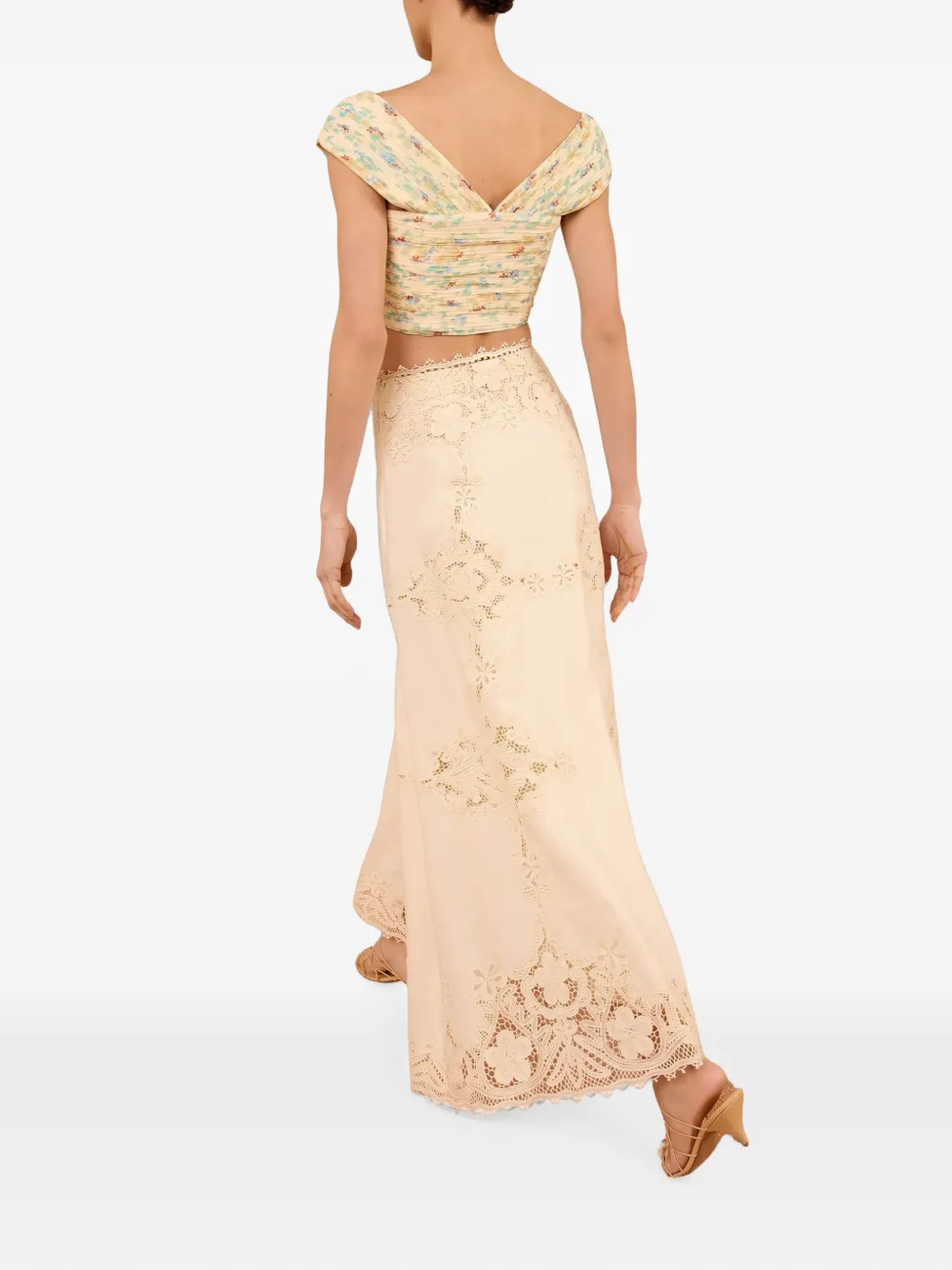 Ulla Johnson Fleur lace-panelled linen midi skirt Beige