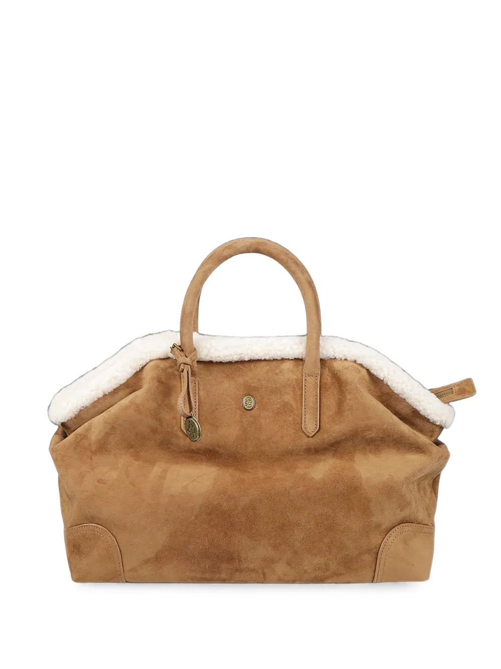 Ash Jacqueline Shearling-trim Tote Bag In Brown
