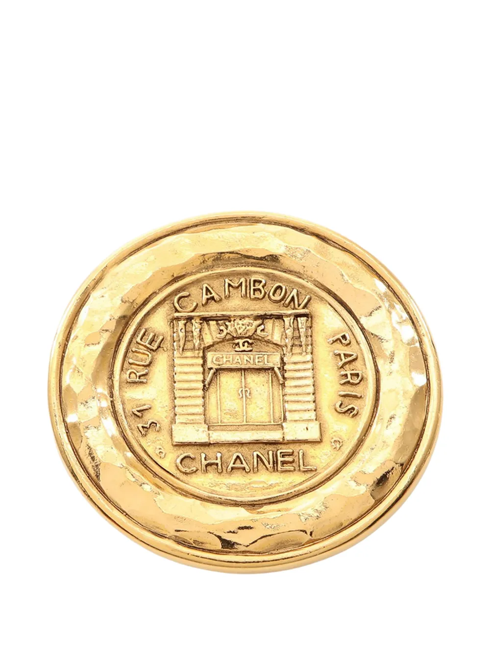 CHANEL Pre-Owned 1970-1980 Gold Plated Rue Cambon Medallion Brooch costume brooch - Oro