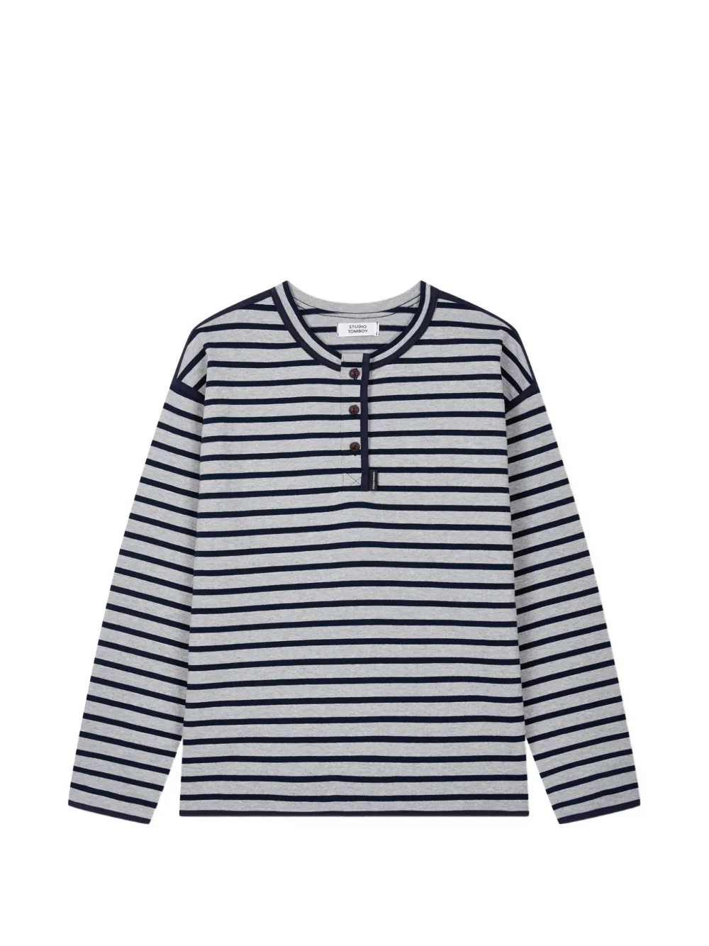 TOMBOY striped Henley-neck T-shirt