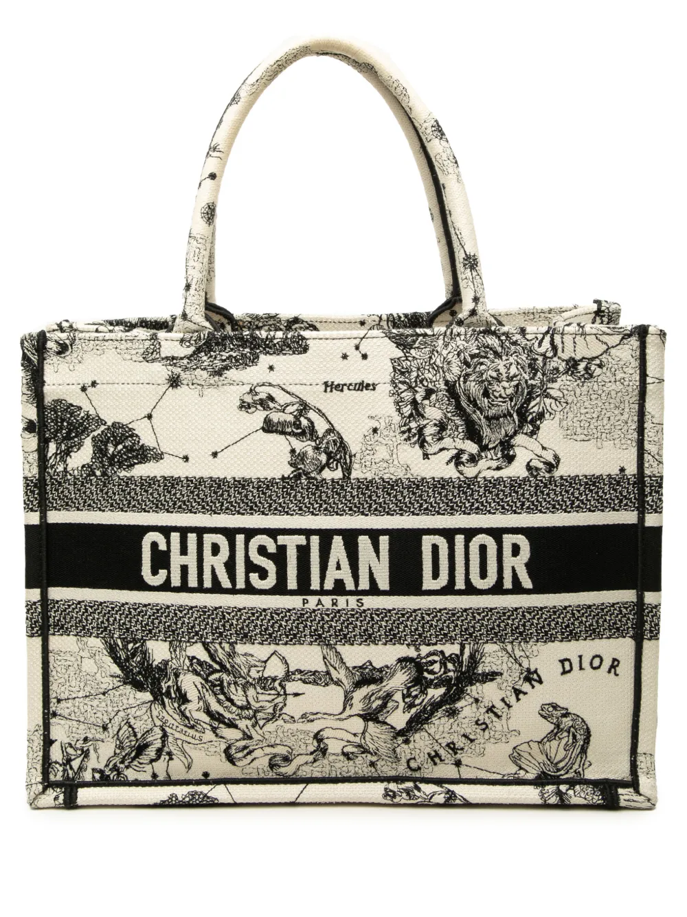 Christian Dior Pre-Owned 2023 Medium Canvas Embroidered Zodiac Toile De Jouy Book tote bag - Blanc