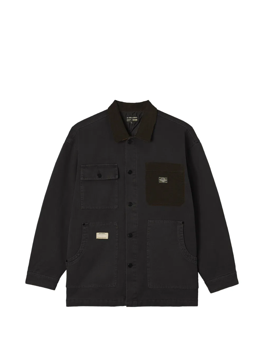 izzue corduroy-trim multi-pocket shirt jacket - Schwarz