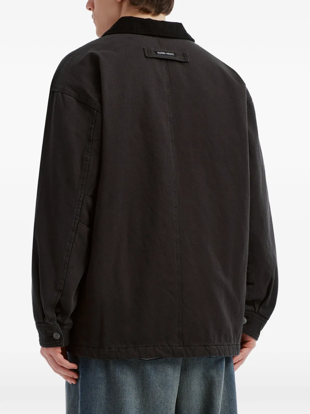 izzue corduroy-trim multi-pocket shirt jacket Zwart
